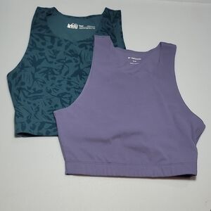 2 REI Co-Op "Take Your Time" style bras size Small, 1 Light Purple, 1 Green Blue